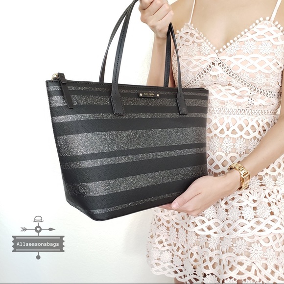 NWT Kate Spade striped HANI Haven Lane Black Gray - Picture 2 of 7